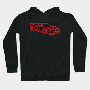 Torch Red C8 Corvette Racecar 3/4 View Outline Silhouette Outline Red Mist Supercar Sports car Racing car Hoodie